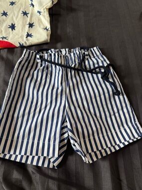 Aletta Navy & White Striped Elastic Waist Shorts